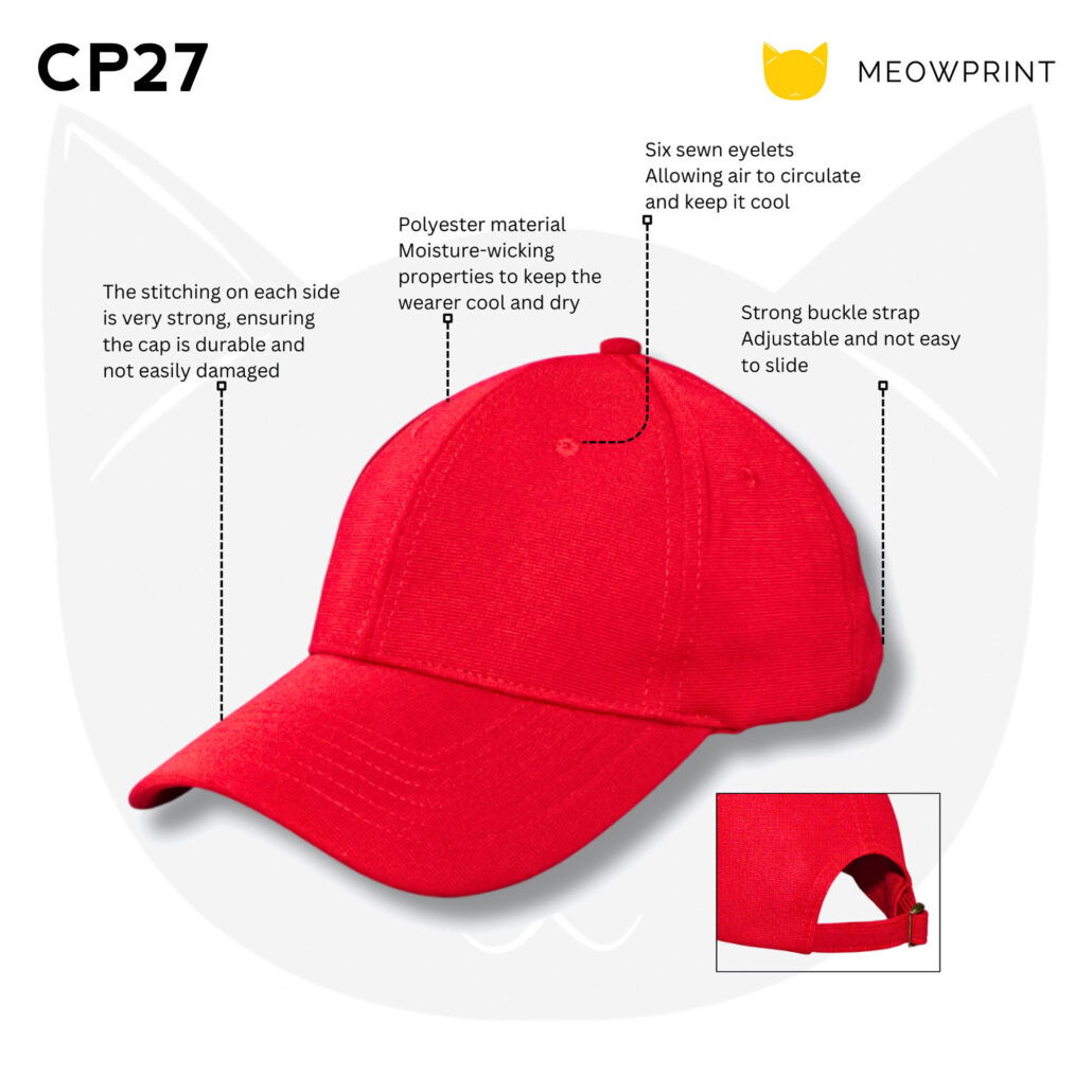 CP27 6-panel Baseball Cap w Adjustable Strap 25-26 features